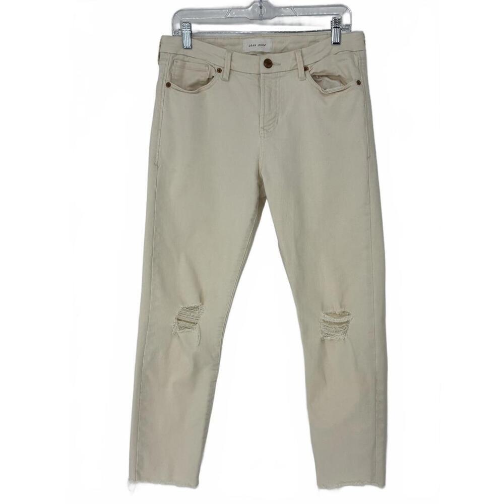Dear John Gisele Skinny Distressed Jeans Women's Size 30 Ivory Cream